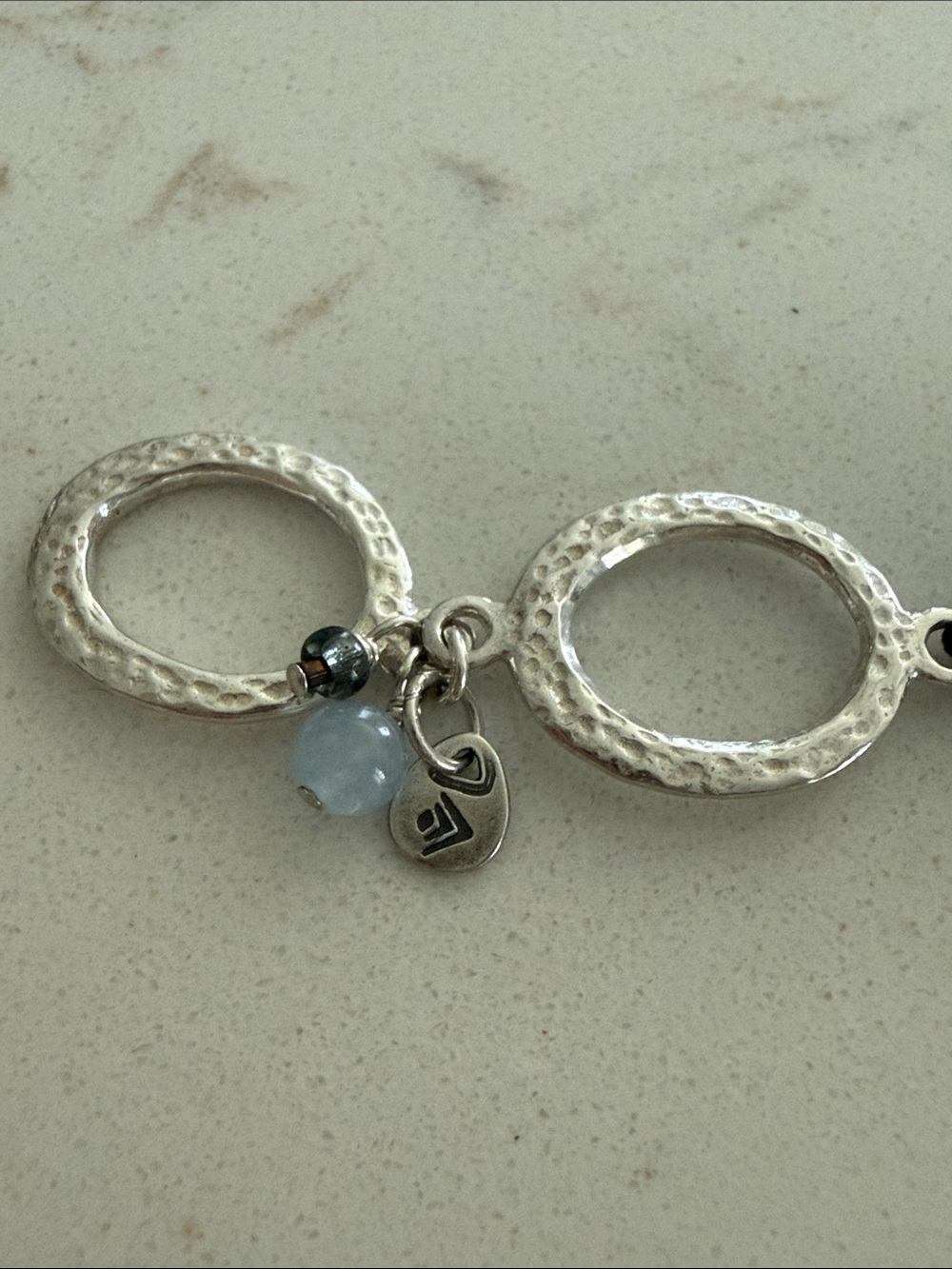 Sterling Silver, Etched Shell, Pearl, Quartz, Magnesite and Glass Bracelet B2240 - Picture 8 of 10
